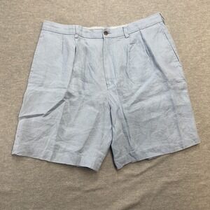 Brooks Brothers Shorts Mens 38 Light Blue Irish Linen Pleated‎ Chino Preppy 8"